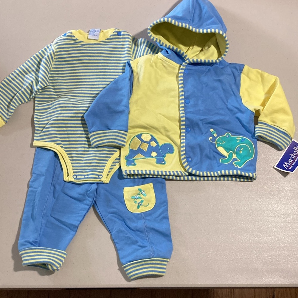 Authentic Baby, 3 Piece Set, 9 months, Jacket, pants and long sleeve Onesie